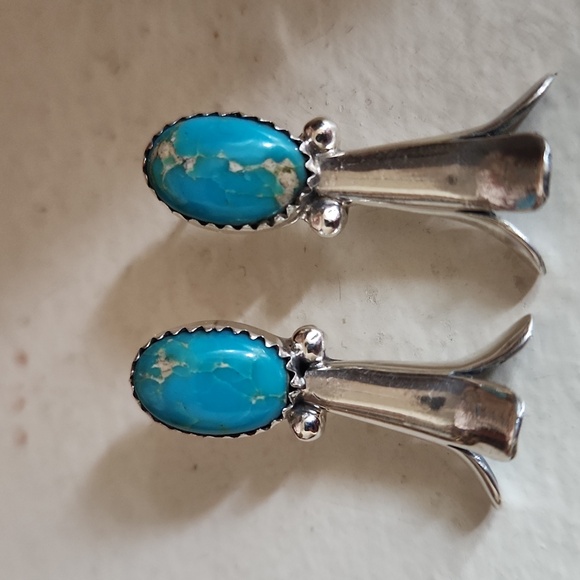 Gorgeous NWOT Native American Navajo Turquoise Squash Blossom Earrings π - Picture 11 of 12